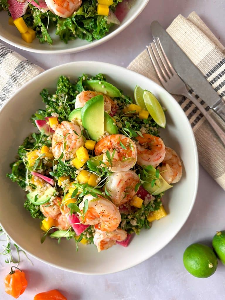 Spicy Shrimp & Kale Bowl with Mango.
